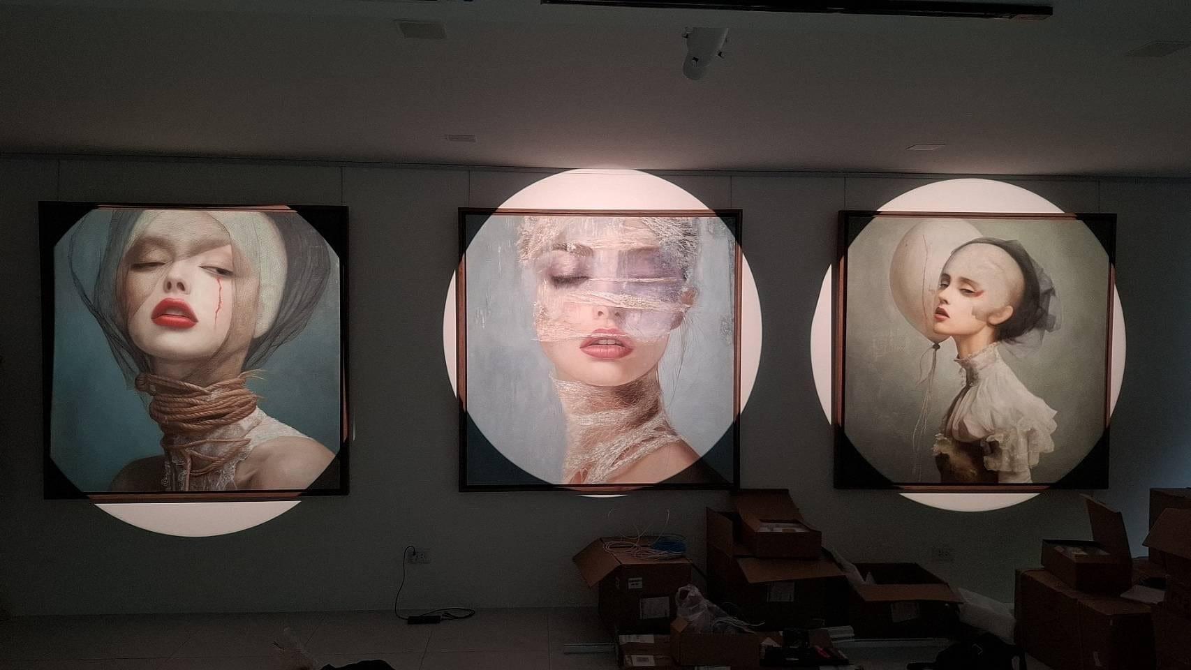 Artworks are being installed ahead of an upcoming exhibition.