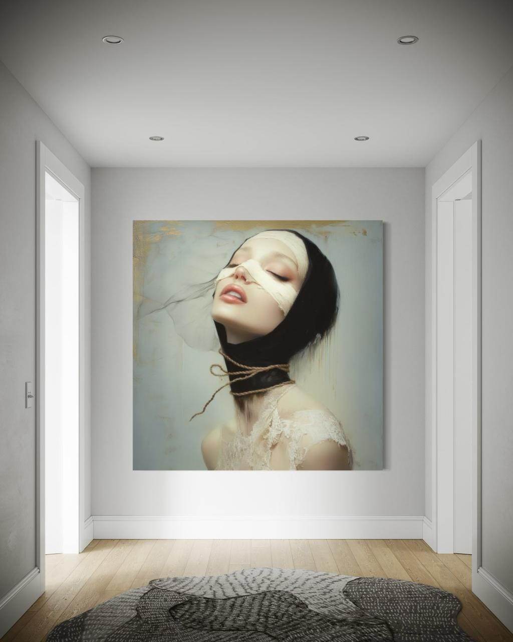 Elegy of the Veiled Siren 150 x 150 cm, 60 x 60 in. | Original Oil Painting on Canvas