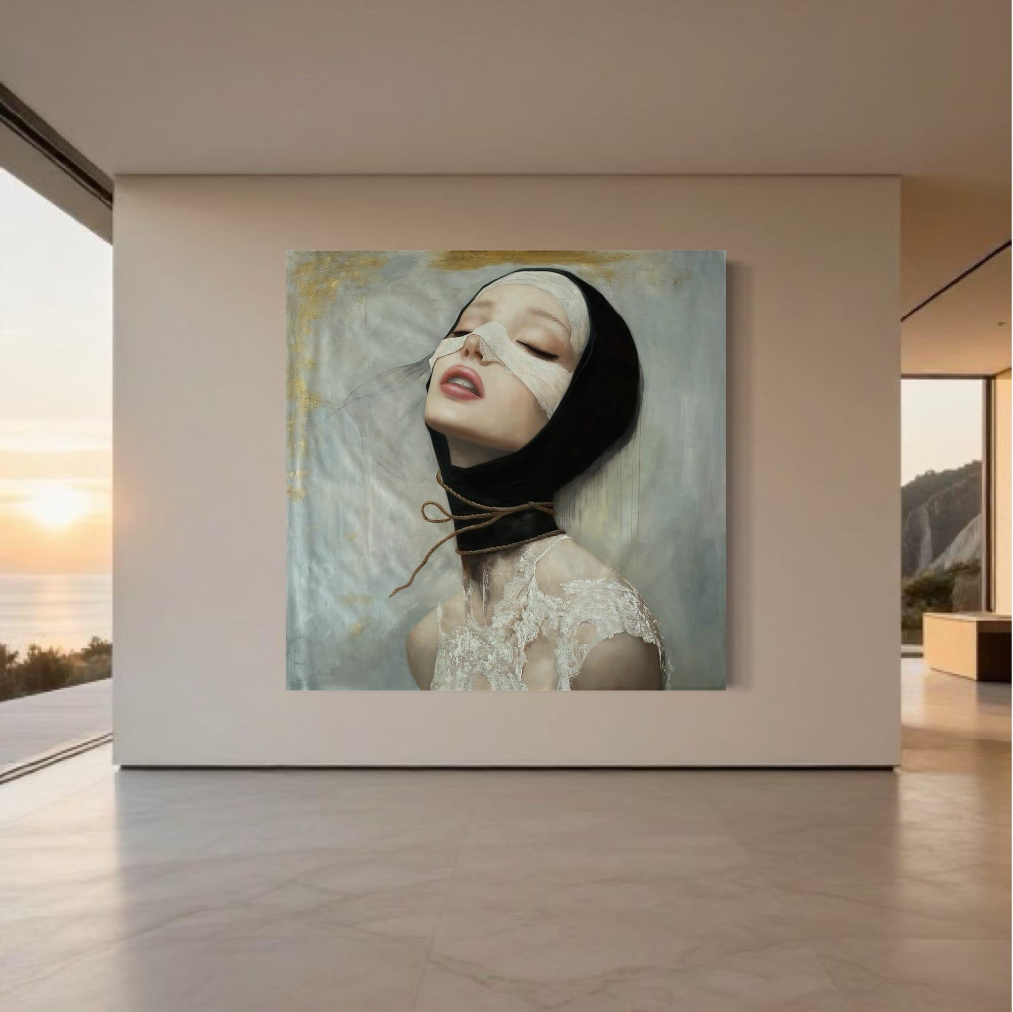 Elegy of the Veiled Siren 150 x 150 cm, 60 x 60 in. | Original Oil Painting on Canvas