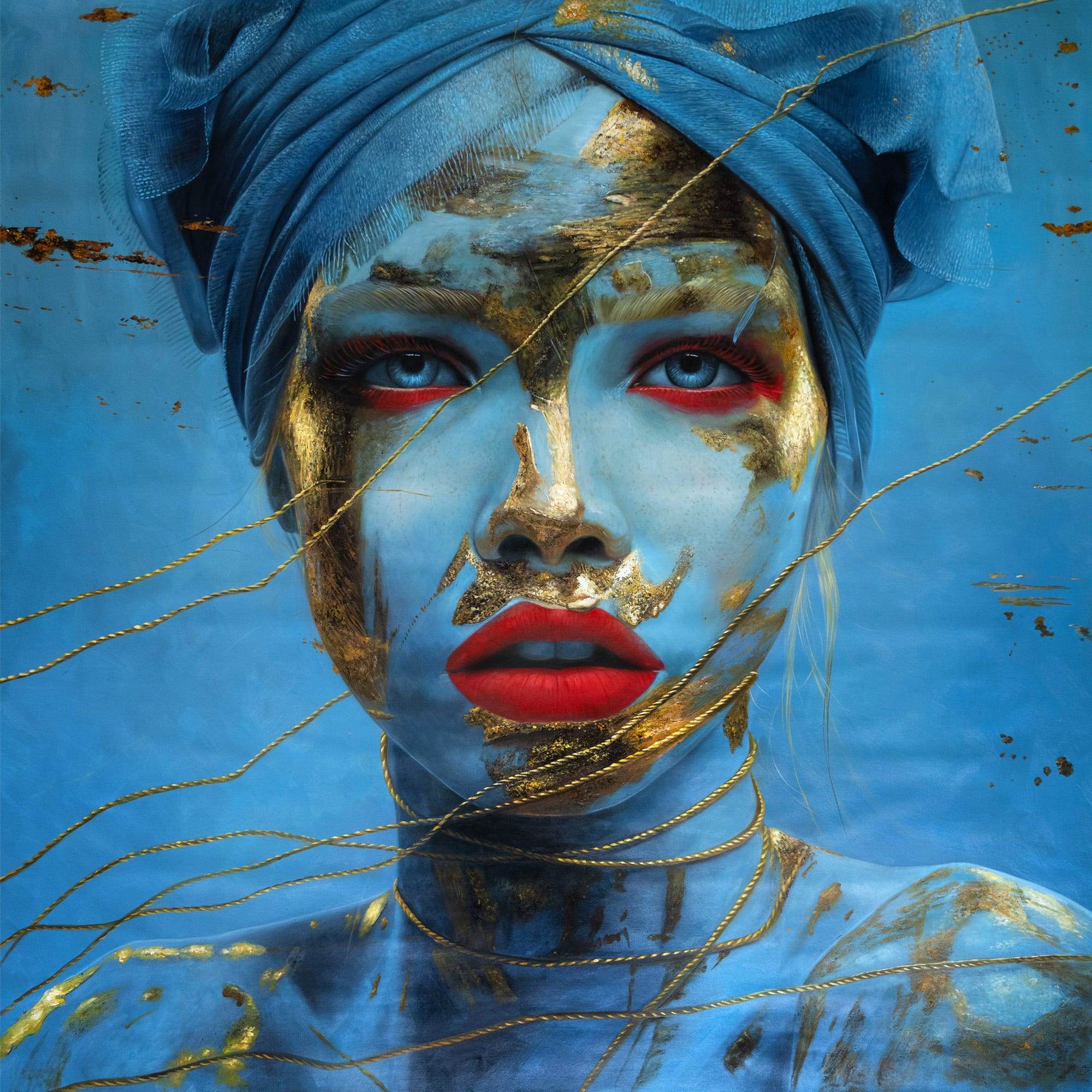 Blue Ether and Gold 150 x 150 cm, 60 x 60 in. | Original Oil Painting.