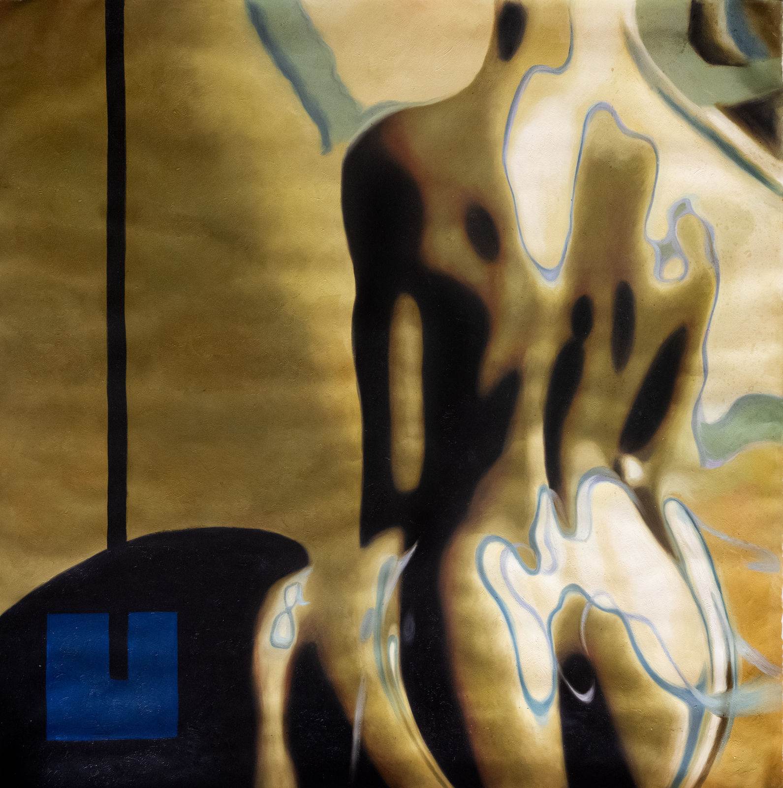 Nu vu de dos, tête tournée de côté, fond pâle, huile sur toile de Jehan Legac