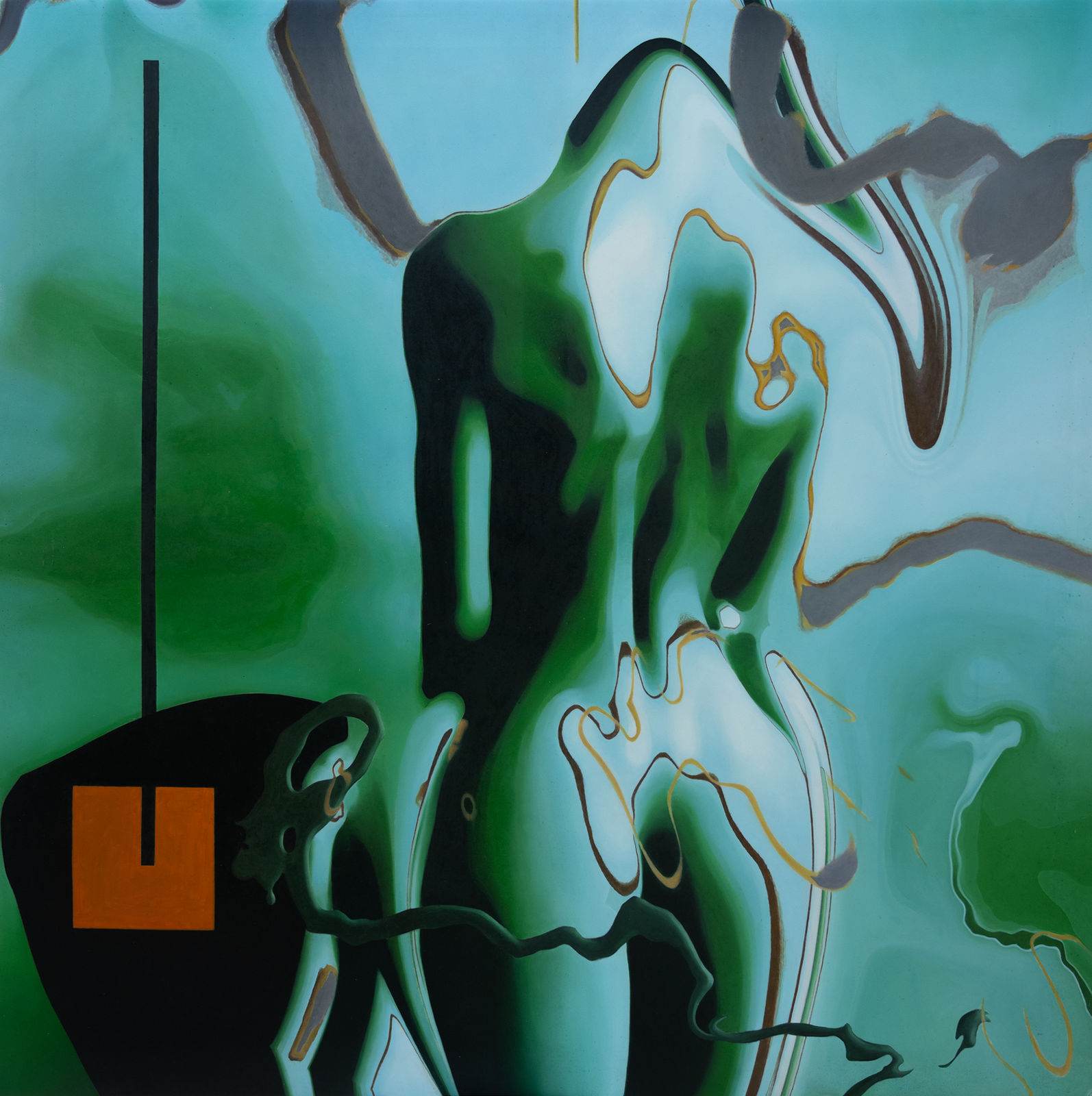Nu vu de dos, tête légèrement tournée, fond gris-vert assourdi, huile sur toile de Jehan Legac