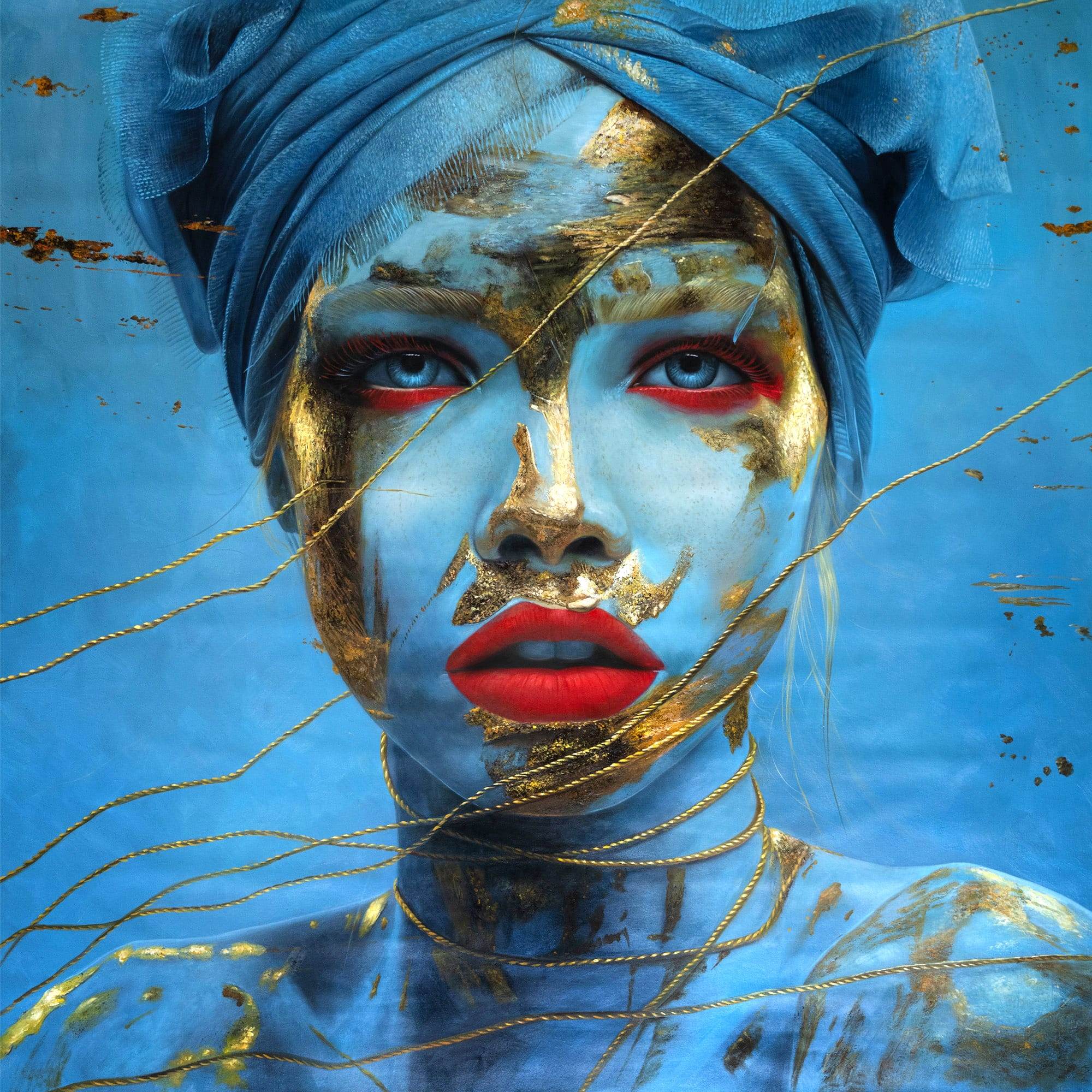 Blue Ether and Gold by Jehan Legac — exhibited at Red Dot Miami 2025 during Art Basel Week.