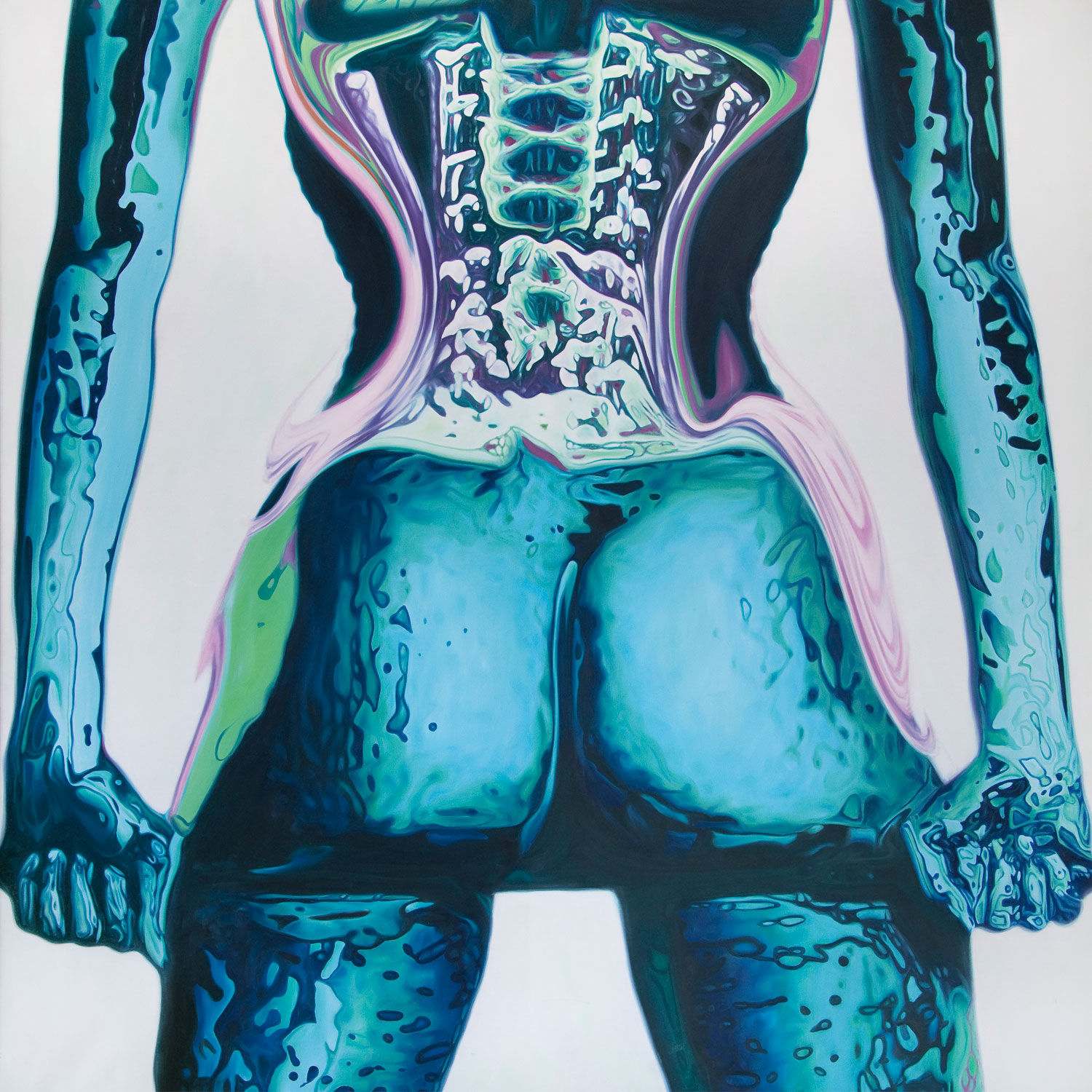Nu bleu, vu de dos et de côté, une main près du visage, huile sur toile de Jehan Legac